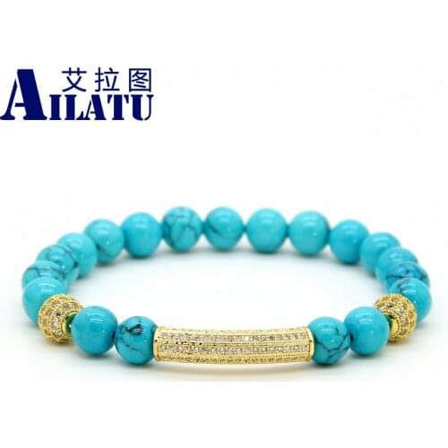 Ailatu Fashion Men & Women Jewelry Wholesale 8mm Simulated Stone Micro Inlay Clear Cz Tube Beaded Bracelets