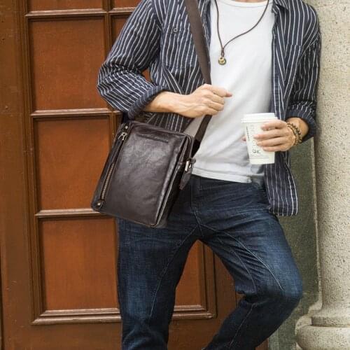 Genuine Leather Mens Shoulder Crossbody Bag Cow Leather Messenger Bag Men Business Briefcase Fashion Zipper Handbag Casual Tote