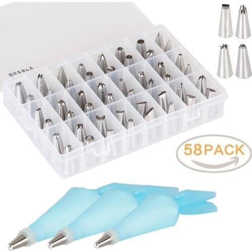 58pcs Cake Scream Decorating Kit Tools Icing Piping Tips Nozzles Baking Set Flower Pastry Bag Squeezed