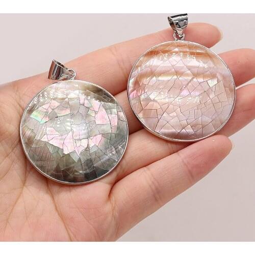 Natural Mother of Pearl Shell Alloy Pendant Round Handmade Craft DIY Exquisite Sweet Necklace Sweater chain Jewelry Accessories