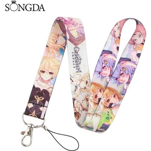 New Trendy Anime Genshin Impact Keycord Key Hanging Rope ID Card Lanyard Neck Holder Keychain Accessories Phone Charm Gifts