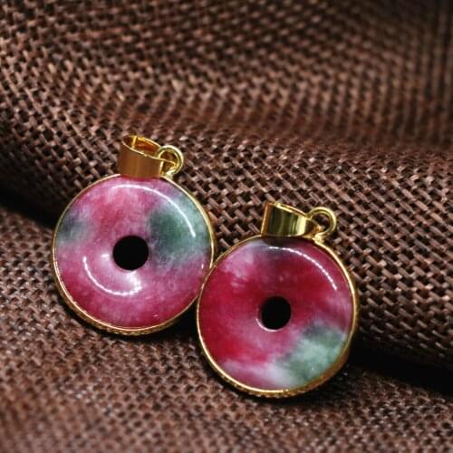 Factory outlet flat round coin vintage pendant multicolor red jades chalcedony 20mm fashion women hot sale jewelry making B1871