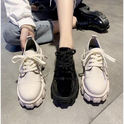 Women Patent Leather Shoes Platform Shoes Woman Casual Flats Lace Up Loafers Footwear Female Flat Oxford Leather Shoes Zapatos