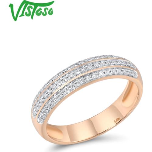 VISTOSO Genuine 14K 585 Rose Gold Chic Rings For Lady Sparkling Diamond Engagement Anniversary Simple Style Eternal Fine Jewelry