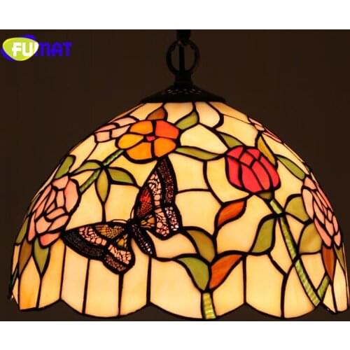 FUMAT Stained Glass Pendant Light Creative Glass Rose Shade Lamp For Living Room Kitchen Home Decor E27 Light Fixtrures