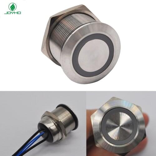 12V / 10A Waterproof Stainless Steel Push Button Switch LED Light with Blue,Engine Start with Cables - JOYHO