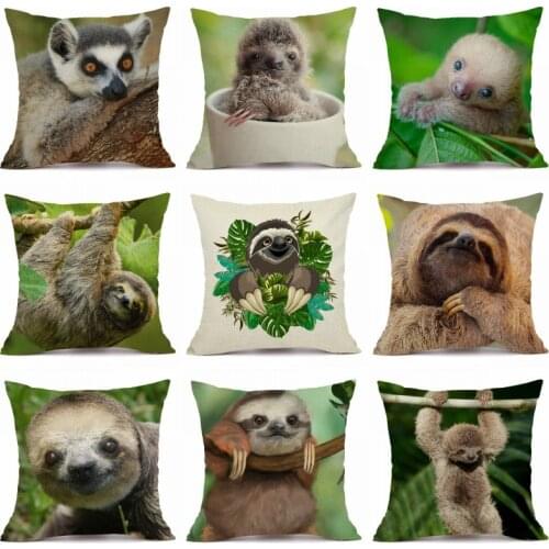 XUNYU Cute Sloth Pattern Linen Pillow Case Home Sofa Square Pillow Cover Animal Cushion Cover 45X45cm BT050
