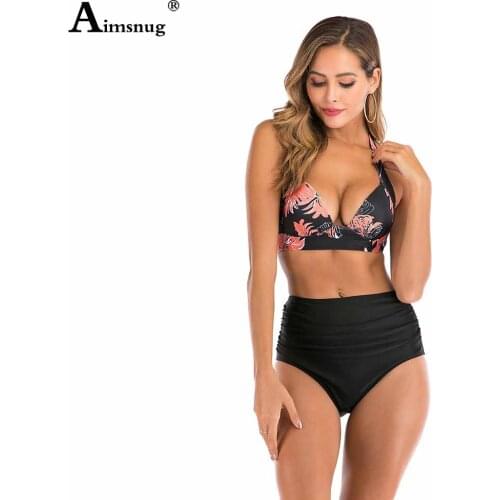 Women Bikini Sets Swimsuit Classic Flower Print Two Pieces Swimwear Crop TOP Europe 2021 Pleated Beachwear Sexy Femme Clothing