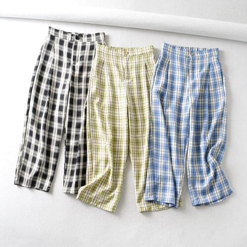 2020 Summer New Loose Plaid Straight Straight Tight High Waist Wide-Legged Casual Pants WomenS DLZK653