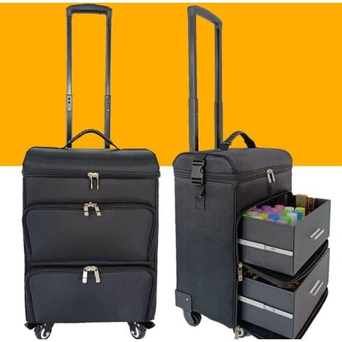 Ladys Makeup Artist Manicure Hairdresser Cosmetics Barber Suitcase Vintage Canvas PVC Mens Beauty Case Storage Trolley Case