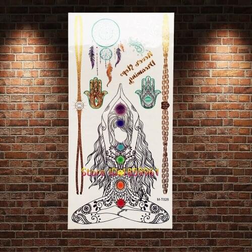 1PC Waterproof Body Art Decal Temporary Gold Metallic Tattoo Dream Catcher Hamsa Hand Yoga Women Design Body Arm Art Tatoo HGM28
