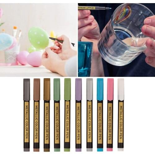 10pieces Metallic Marker Pens Fine Point Metallic Permanent Markers DIY Card Pens