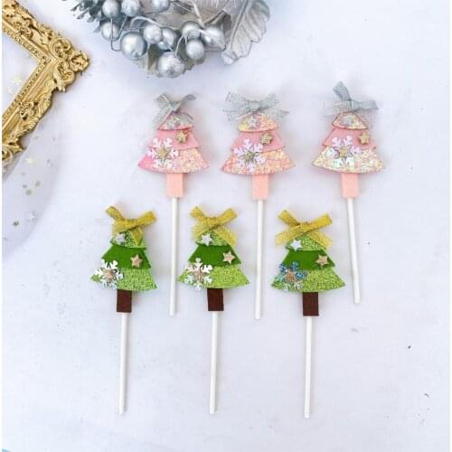 3pcs/lot Glitter Merry Christmas Tree Bow Party Cake Toppers Decoration for Xmas Party Birthday Decoration Supplies
