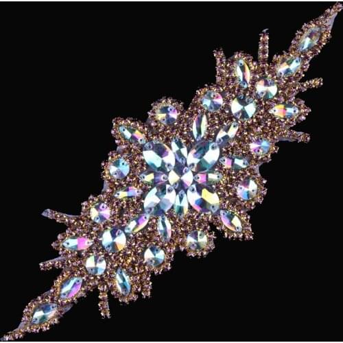30pcs/lot)Wholesale Rose Gold Beaded Rhinestone Appliques Motif Patch Hot-Fix Crystal Trimming For Girl Bridal Headwear