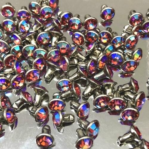 50Sets 6MM CZ++ Light Pink AB Crystal Rhinestone Rivets AB Plated Rivets Assorted Cabochon Rivets Fit DIY Making Shipping Free