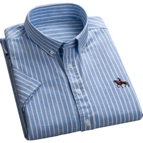 Aoliwen brand Top Quality Summer Pure Cotton Mens Formal Dress Shirts Short Sleeve Business Office Regular Fit Breathable Best