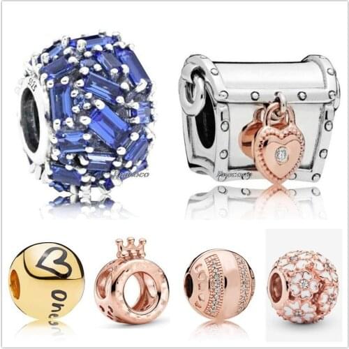 Authentic 925 Sterling Silver Blue Chiselled Elegance With Baguette Crystal Charm Beads Fit Pandora Bracelet & Necklace Jewelry