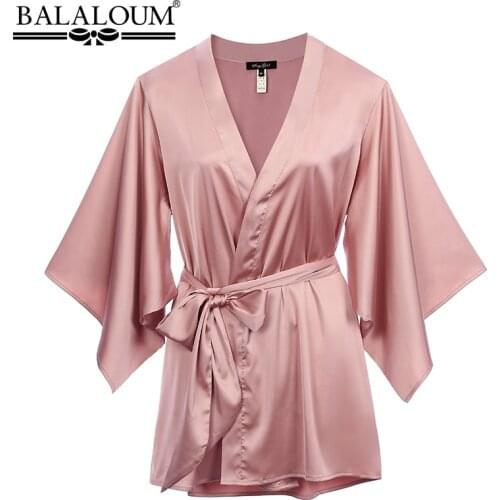 BALALOUM New Arrivals Women Pink Robe Silk Sexy Kimono Nightgown Nightdress Wedding Bridal Party Bath Robes Gift High Quality