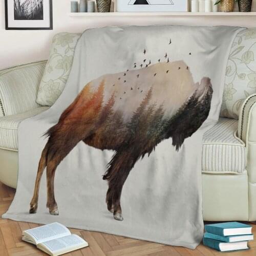 Bison Flannel Throw Blanket 3D Printed Keep Warm Sofa Child Blanket Home Decor Textiles Dream Family Gift