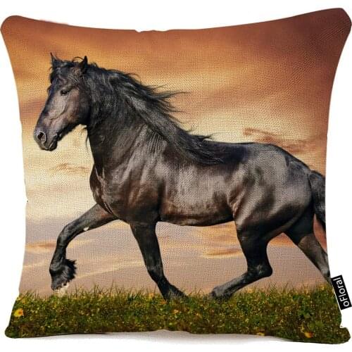 OFloral Black Horse Pillow Case Cushion Cover Cotton Linen Sofa Waist Pillowcase Home Decor 18 x 18 Inch Pillow Cover