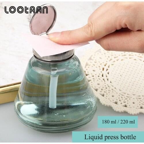 180/220 ml Nail Art Portable Liquid Press Bottle Alcohol Pump Containers Glass Bottle for Storage Gel Cleaner Remover Tool