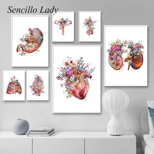 Human Body Anatomy Canvas Painting Lung Heart Floral Organ Medical Education Poster Abstract Print Simplicity Wall Art Picture