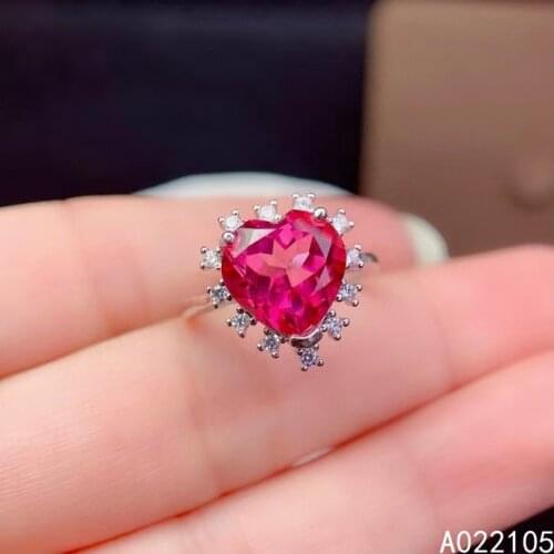 KJJEAXCMY fine jewelry 925 sterling silver inlaid Natural pink topaz women luxury noble heart adjustable big gem ring support de