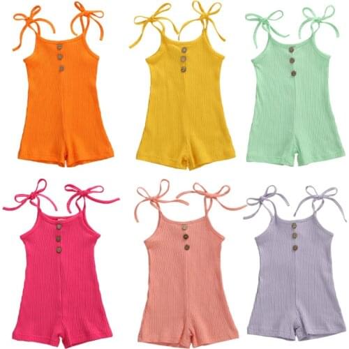 0-18M Newborn Baby Girls Rompers Solid Sleeveless belt Button Summer Lovely Jumpsuits Clothing