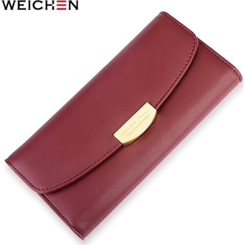 WEICHEN New Designer Trifold Women Wallets Red PU Leather Female Wallet Clutch Lady Purse Girl Card Holder Phone Pocket Bag