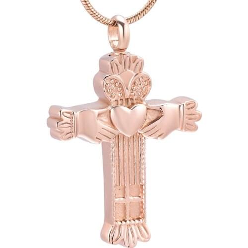Rose Gold Cross Memorial Urn Necklace 316L Stainless Steel Hold Heart Keepsake Cremation Pendant Necklace for Funeral Gift