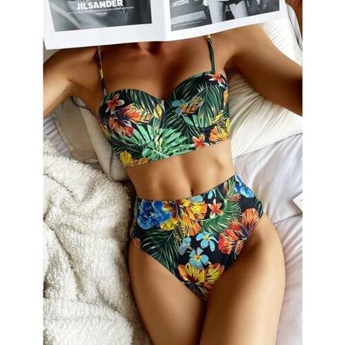High Waist Swimsuit Women Fashion Flower Bathing Suit Women Swimwear High Waisted Bikini Brazilian 2021 Bikinis Set Mujer Femme