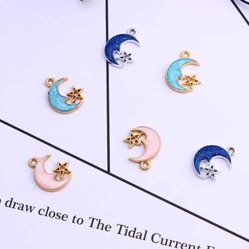Hot Sale 10pcs DIY fashion charms gift enamel moon star alloy pendant making hair bracelet necklace clothing jewelry Accessories