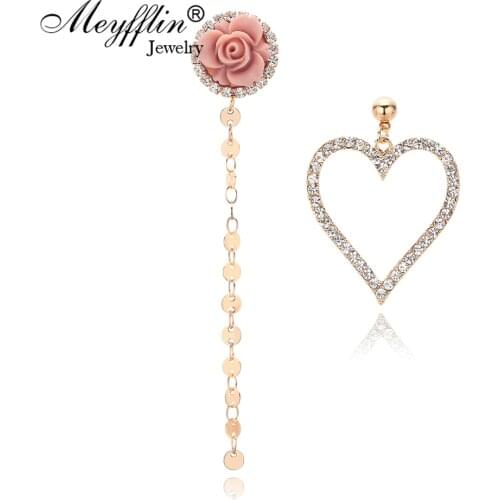 Meyfflin Korean Jewelry Sequins Tassel Long Drop Earrings for Women Pink Crystal Flower Heart Earring Female Fashion Moda 2020