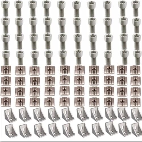 3030 Aluminum Profile Connector Set: 40Pcs M6X12 Cylindrical Hexagon Head Bolt + 20Pcs 3030 Corner Bracket + 40Pcs M6 Slide Nut