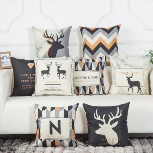 Black Grey Geometric Pillow Cover Marble Deer Decorative Linen Cushion Cover Home Decor Pillow Case 45x45cm Pillow Sham