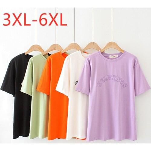 New 2021 Ladies Summer Plus Size Tops For Women Large Short Sleeve Loose Cotton Purple Letter O-neck T-shirt 3XL 4XL 5XL 6XL