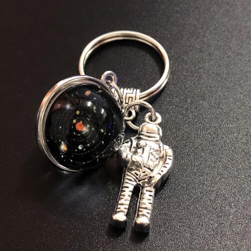 Solar System Keychain Pendant,Astronaut Keychain, Galaxy, Double Sided Glass