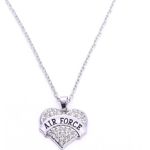 1 inch*1 inch fashion 20pcs a lot rhodium plated Air force with crystals heart chain necklace