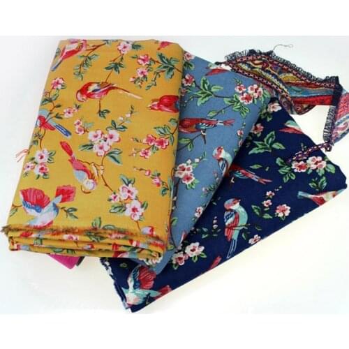Printed Flowers Birds Linen And Cotton Cloth Meter Dress Tissu Tablecloth Home Decorative Sewing Textile Fabric 2001BL