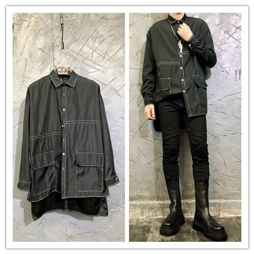 S-6XL ! 2019 New Mens clothing GD Hair Stylist fashion Long sleeve Shirt with tooling backing medium length Plus size costumes