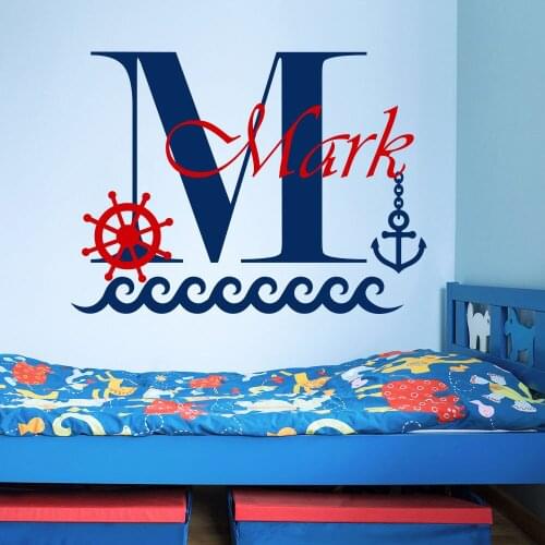Removable Custom Name Boys Room Wall Decal Boat Anchor Sea Wall Sticker Kids Nursery Room Personalized Name Wall Murals Y-72