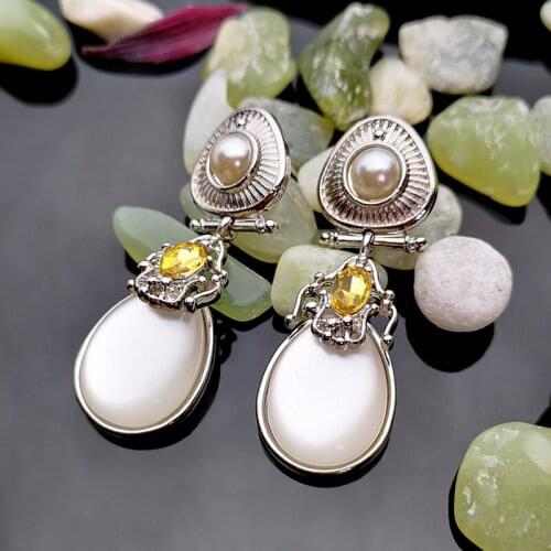 New fashion womens Moonlight stone Pearl Earrings exaggerate womens wedding jewelry