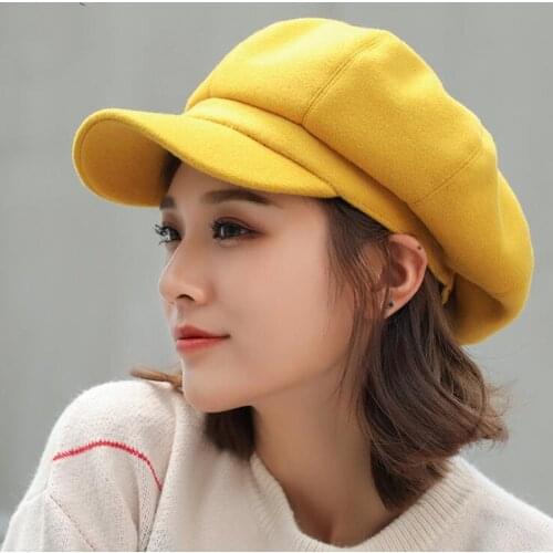 Seioum Auutmn Winter Hats for Women Solid Plain Octagonal Newsboy Cap Men Ladies Casual Wool Hat Winter Beret Women Painter Cap