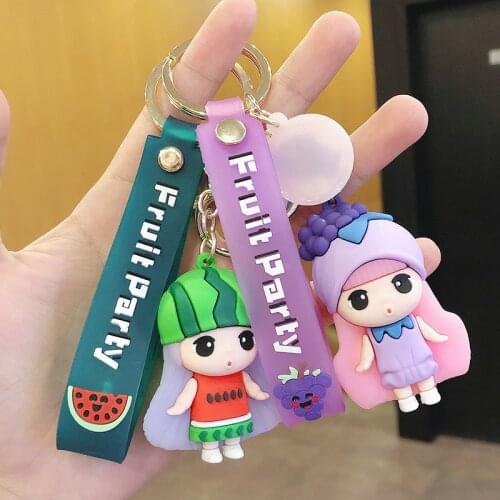 Creative Durian Watermelon Fruit Keyring Cartoon PVC Cute Girl Keychain Women Bag Pendant Car Key Chains Ornament