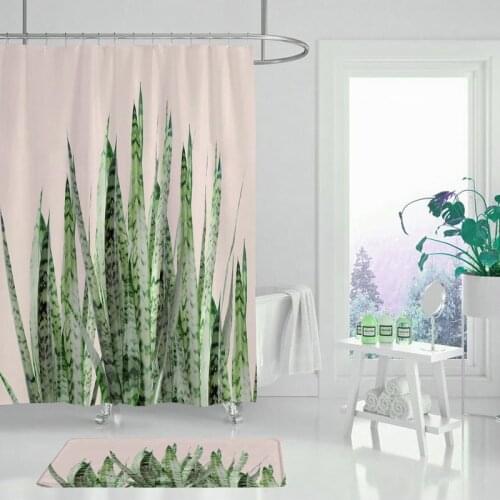 Green Tropical Plants Shower Curtains Bathroom Polyester Waterproof Shower Curtain Leaves Printing Curtains for Bathroom Shower
