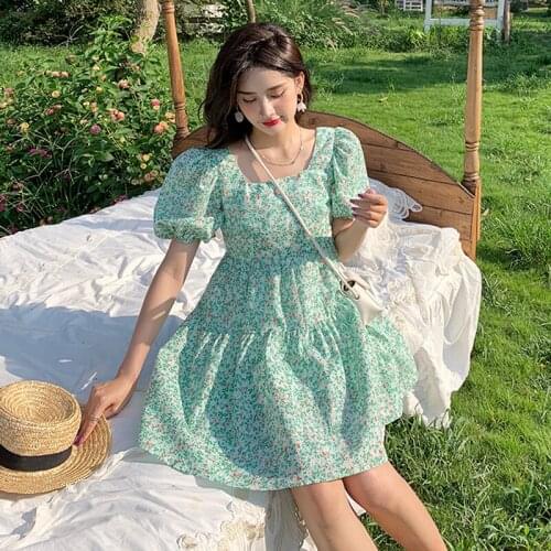 Sannian Woen Floral Dresses Female Summer 2021 New Sweet And Lovely Outing Back Bow Waist Dress Ladies Clothes