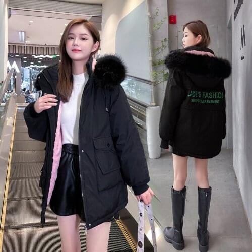 Autumn Winter 2021 Womens Coat Mid-length Plus Velvet Warm Parkas Women Clothing Slim Plus Size Cotton Jacket Ladies Fur Collar