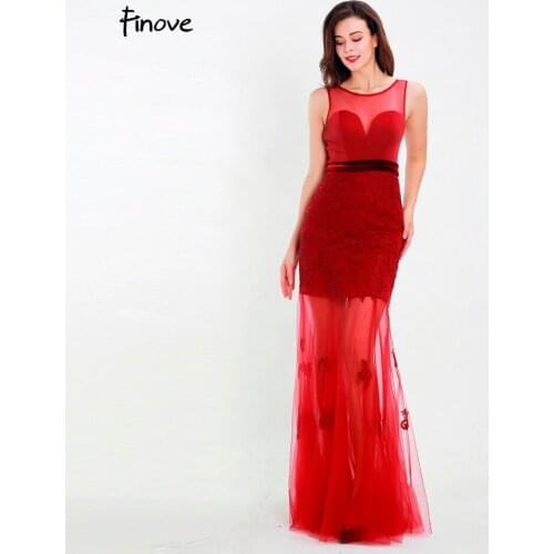 Finove Evening Dress Long 2020 New Vestidos De Festa Sexy Sweetheart Tulle See Through Flowers Evening Party Dress Plus Size
