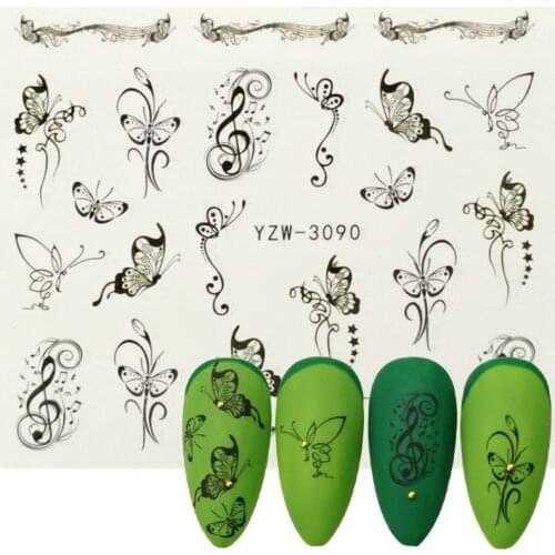 1 Sheet Black Butterfly Water Nail Stickers Hollow Design Nail Art Decal Water Transfer Slider Decor Manicure Accessories