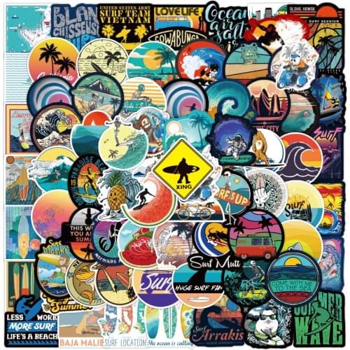 10/30/50/100PCS Cool Summer Beach Surf Stickers Surfboard Sticker For Suitcase Phone Laptop Luggage Car Water Bottle Decals Toy